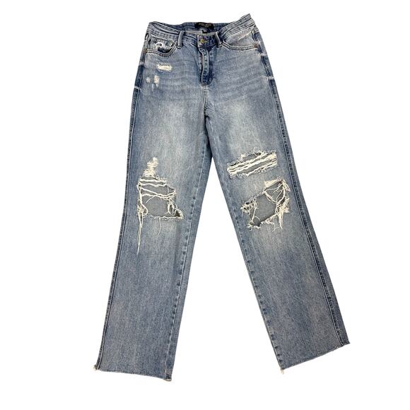 Judy Blue Jeans High Waist Rigid Magic 90's Destroyed Straight Denim Women's 1 - Picture 2 of 5